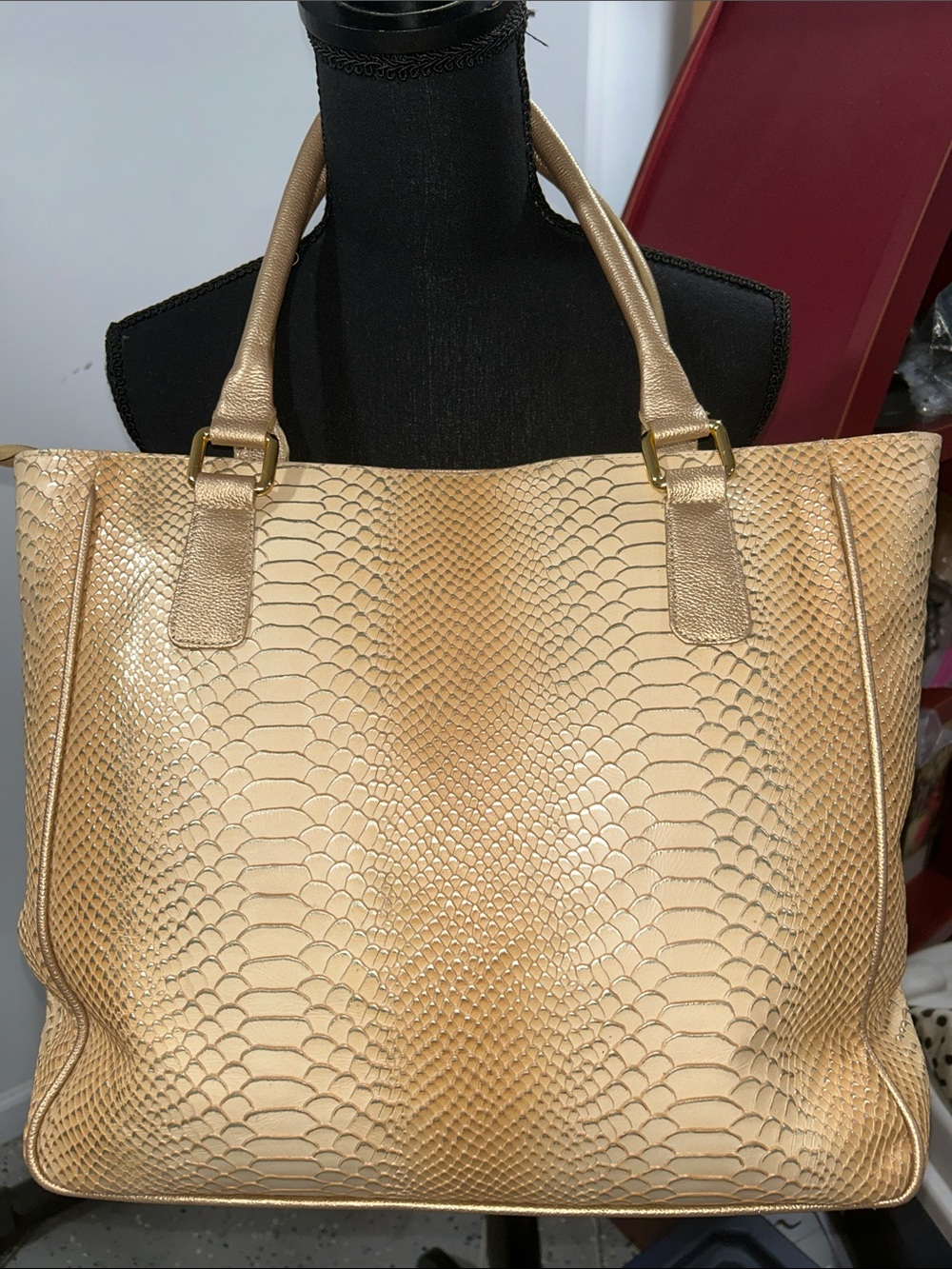 Gold Snake-Embossed Tote